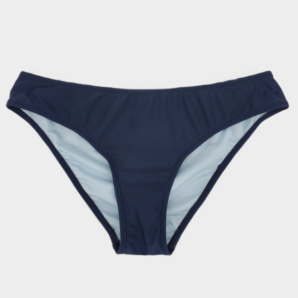 Cupshe Medium Mid Rise Bikini Swim Bottoms Navy Blue Lined Stretch Solid Classic